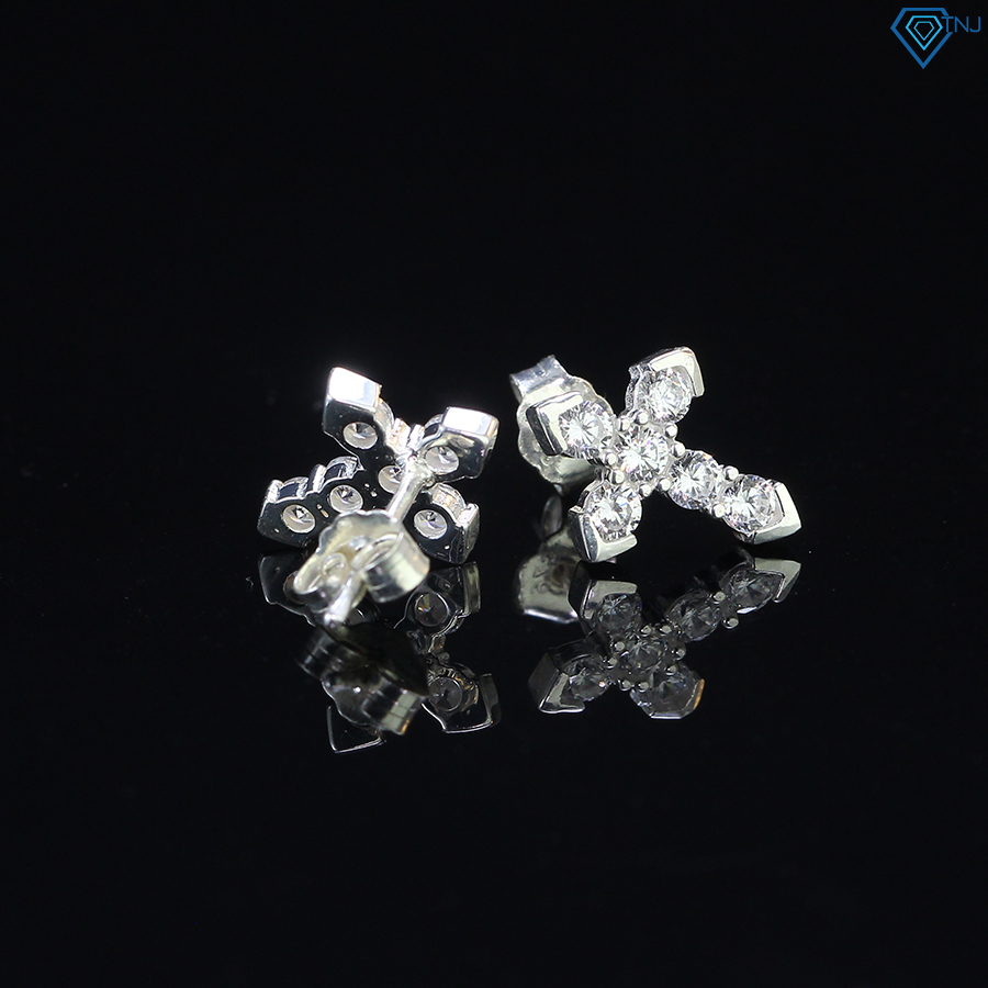 Bông tai bạc thánh giá đính đá Cubic Zirconia 2.5ly cho nam phong cách cá tính BTA0089 - Trang Sức TNJ