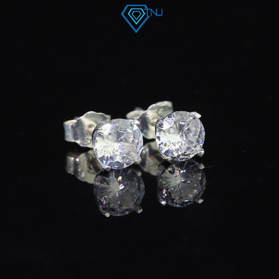 Bông tai bạc nam nụ tròn đính đá 6ly lấp lánh phong cách sang trọng lịch lãm BTA0088 - Trang Sức TNJ