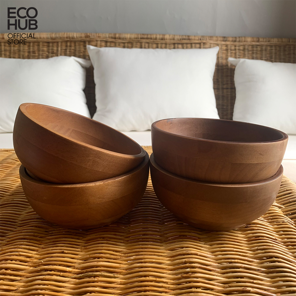 Bát gỗ ECOHUB đựng đồ ăn, salad trộn kích thước 15x7cm (Wooden Bowl)