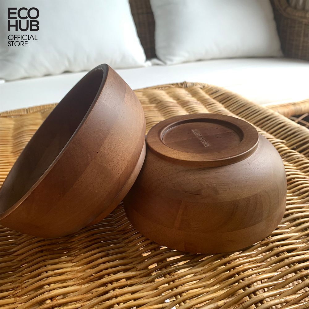 Bát gỗ ECOHUB đựng đồ ăn, salad trộn kích thước 15x7cm (Wooden Bowl)