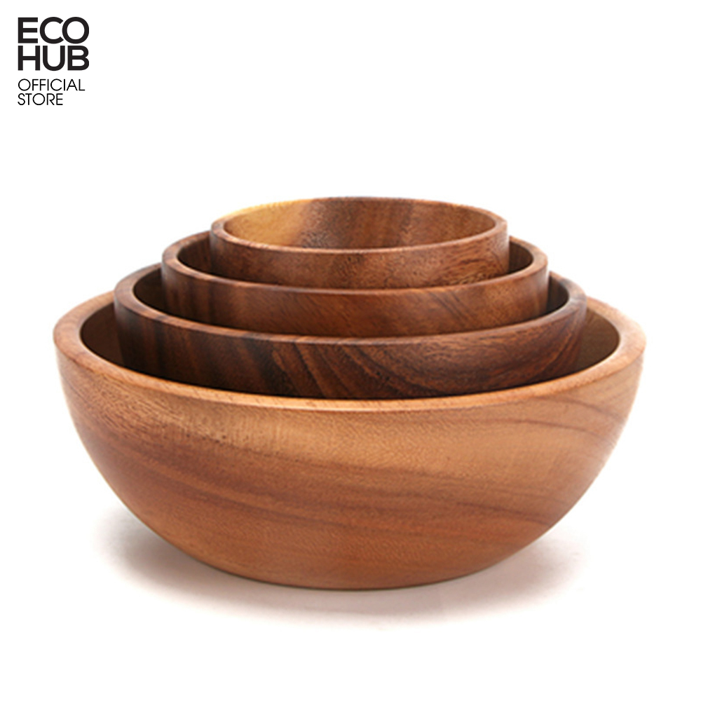 Bát gỗ ECOHUB đựng đồ ăn, salad trộn kích thước 15x7cm (Wooden Bowl)