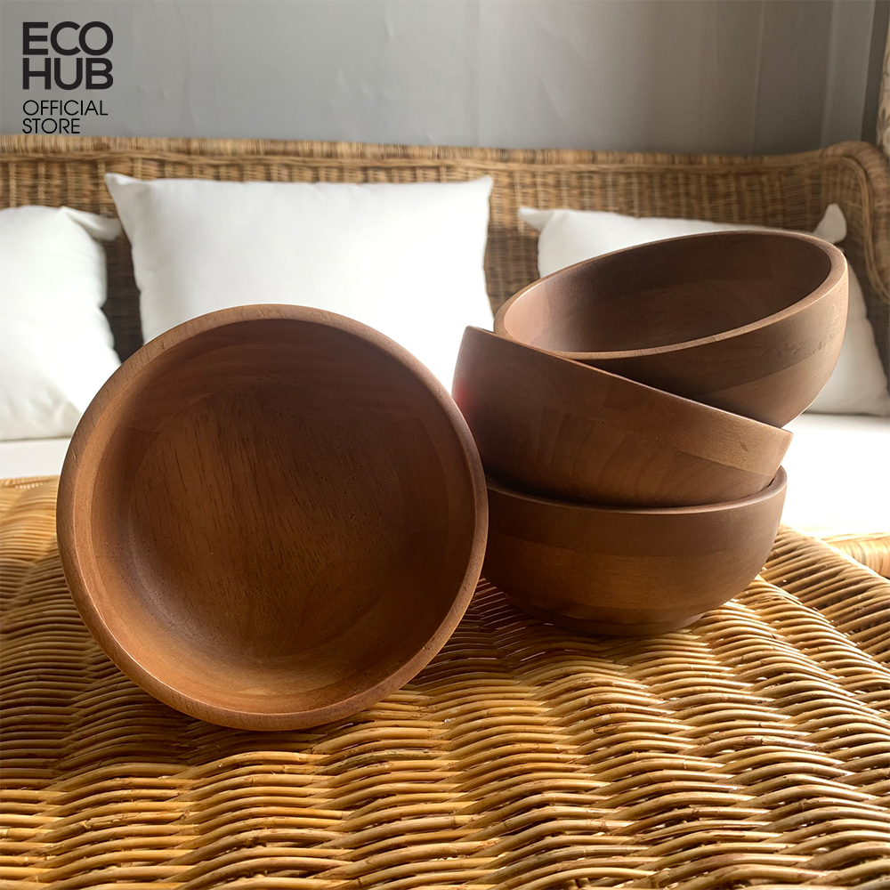 Bát gỗ ECOHUB đựng đồ ăn, salad trộn kích thước 15x7cm (Wooden Bowl)