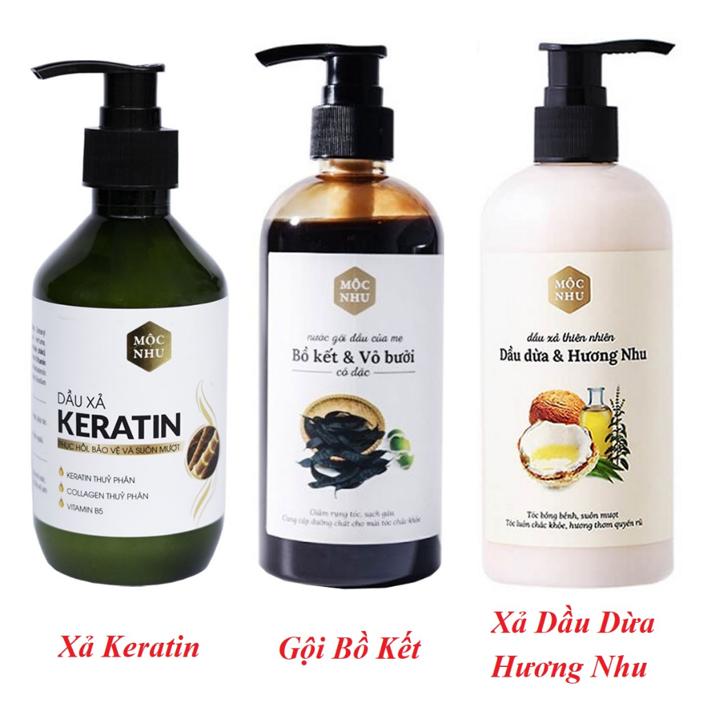 Dầu Gội Bồ Kết & Vỏ Bưởi và Xả Dầu Dừa & Hương Nhu - Keratin (300ml/chai) Giảm Rụng Tóc & Kích Thích Mọc Tóc Nhanh