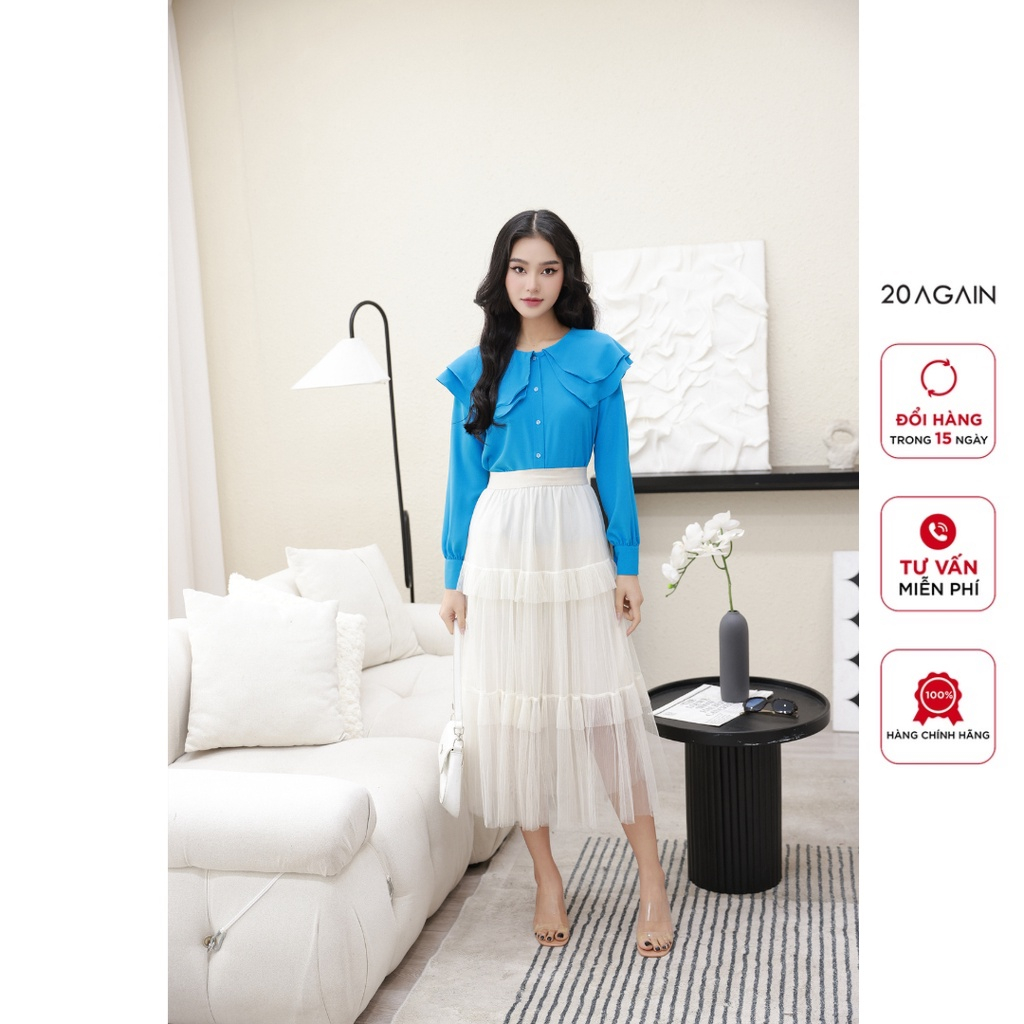 Áo sơ mi dài tay 20Again, thiết kế cổ bèo tầng điệu đà, sành điệu ASA0621