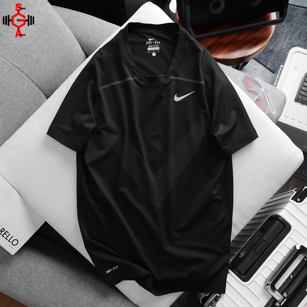 Áo thun nam tập gym thể thao chạy bộ trẻ trung chất thun lỗ kim co giãn 4 chiều t shirt Nike