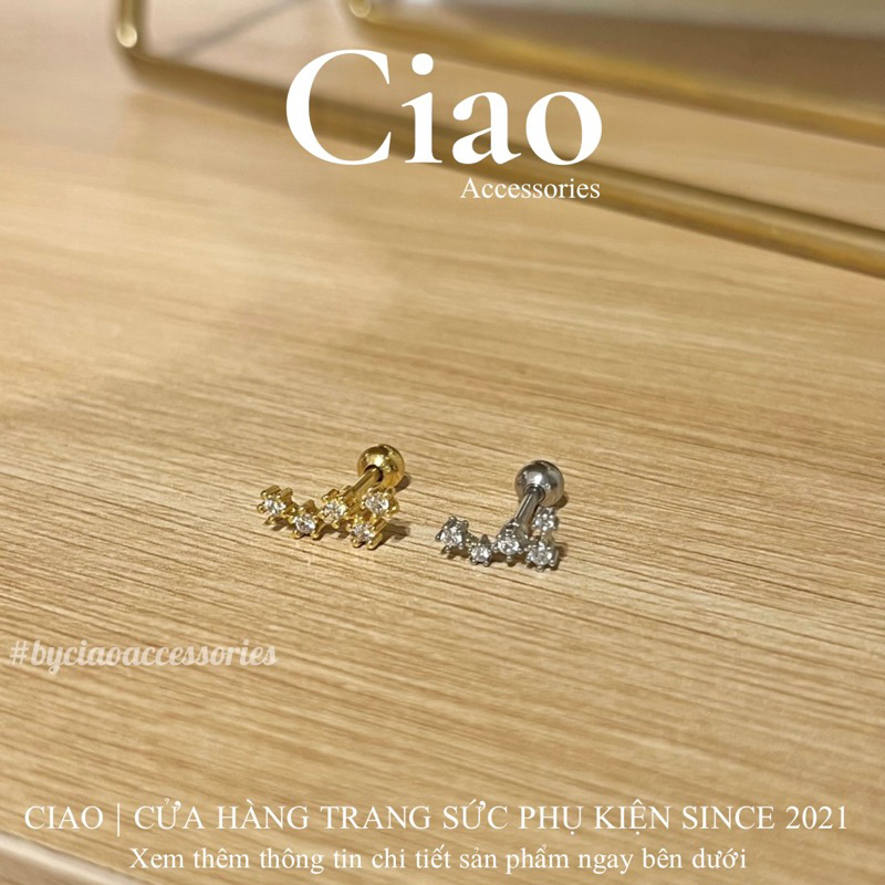 Khuyên tai/ Bông tai đơn titan không gỉ đính đá mã 21 Ciao accessories
