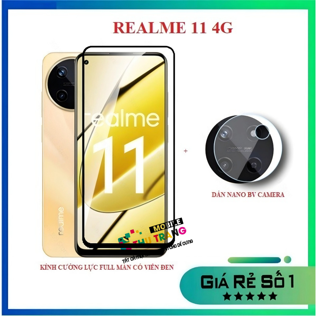 Realme 11 4G - Combo kính cường lực full màn hình + dán bảo vệ camera chống trầy xước bụi bẩn
