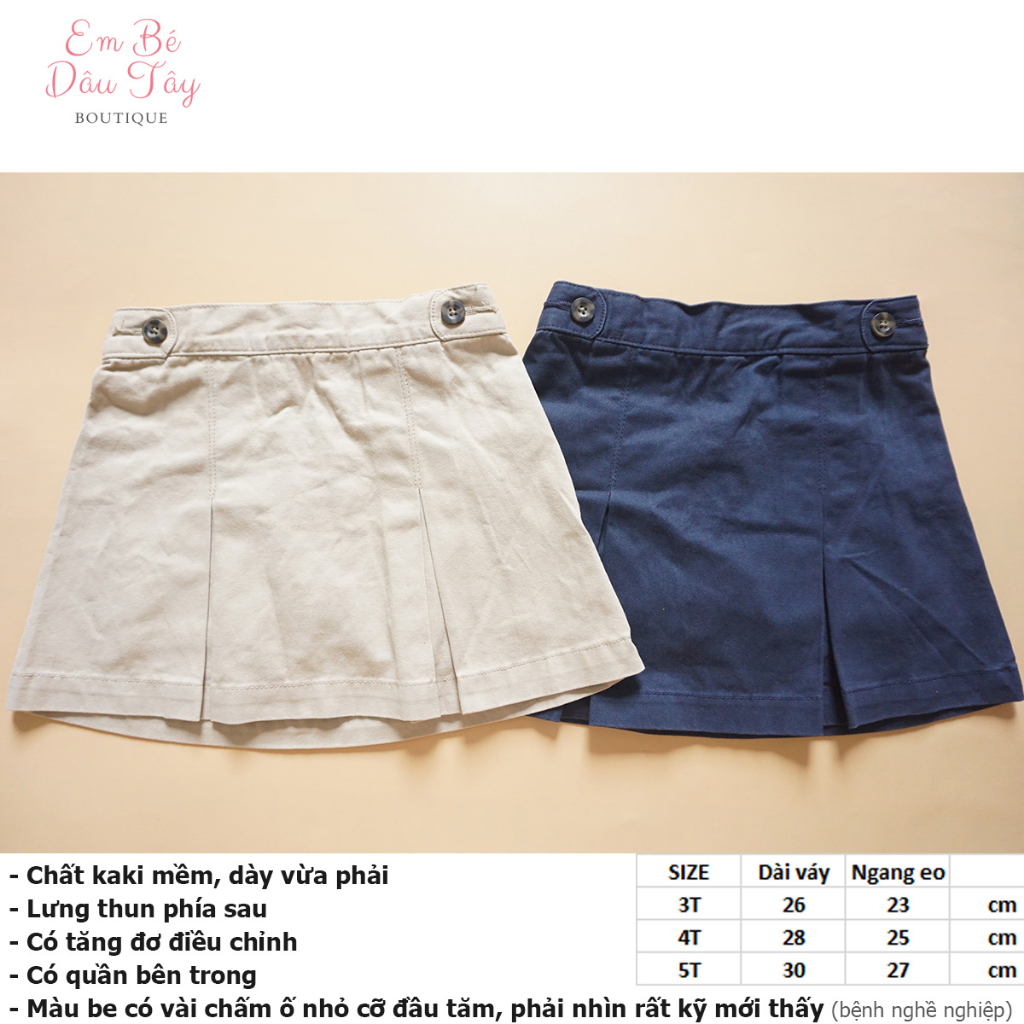 Chân váy đồng phục bé gái 13-15kg VNXK màu be, xanh | Chân váy kaki bé gái mẫu giáo 2-5 tuổi ON xuất khẩu dư xịn