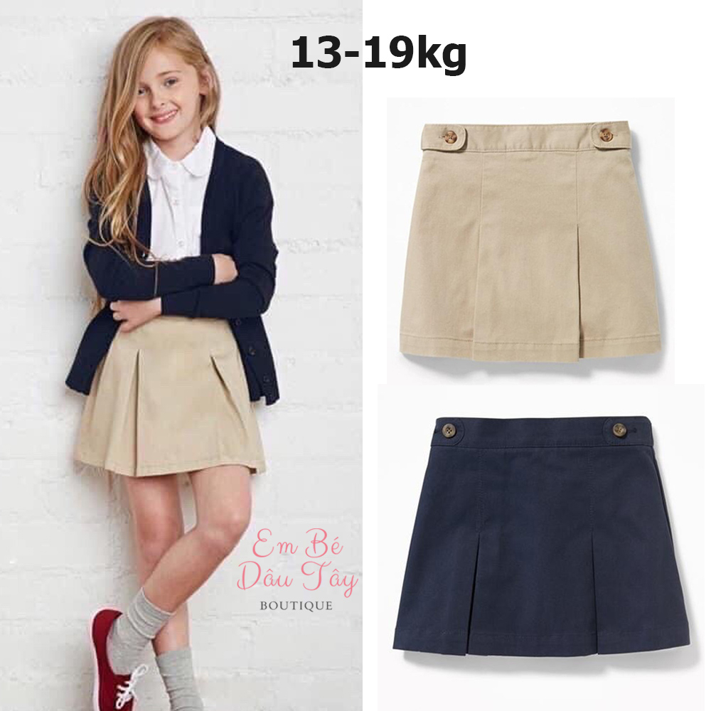 Chân váy đồng phục bé gái 13-15kg VNXK màu be, xanh | Chân váy kaki bé gái mẫu giáo 2-5 tuổi ON xuất khẩu dư xịn