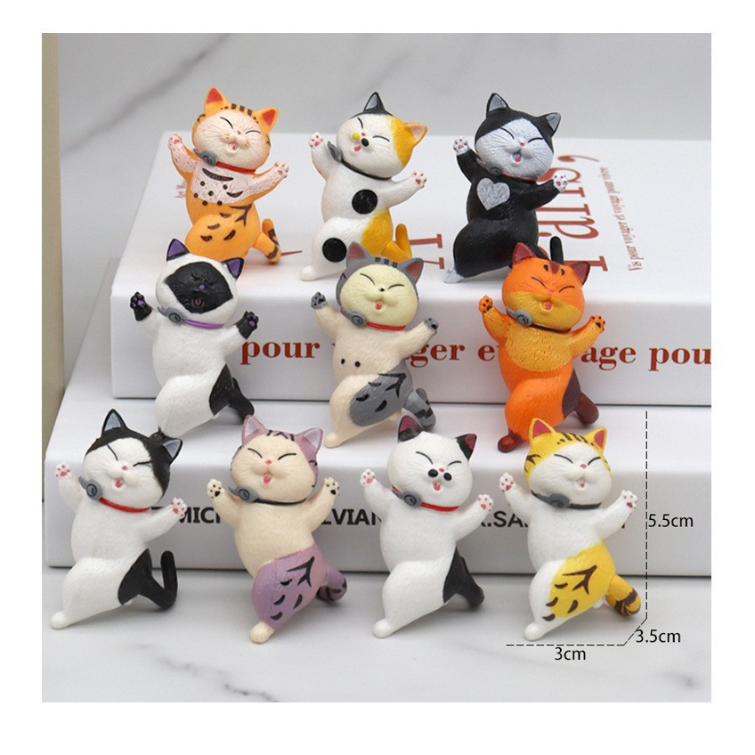 Mô Hình 10 Mèo Đứng Dơ Tay Để Bàn, Trang Trí Góc Họ Tập, Góc Làm Việc, Decor Nhà