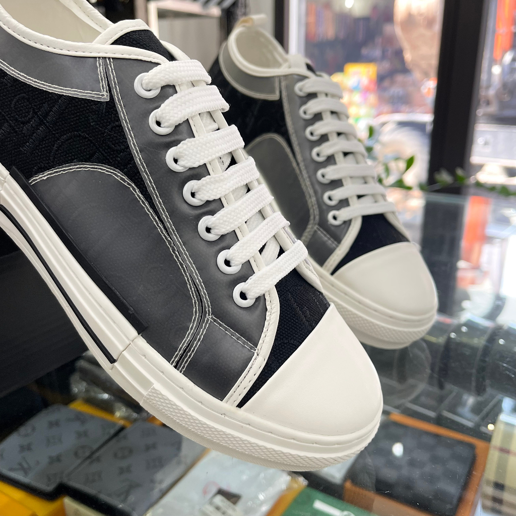 Giày thể thao sneaker nam nữ CD vải dệt nổi hoạ tiết chữ thổ cẩm monogram bọc viền nhựa đế cao su GS58P