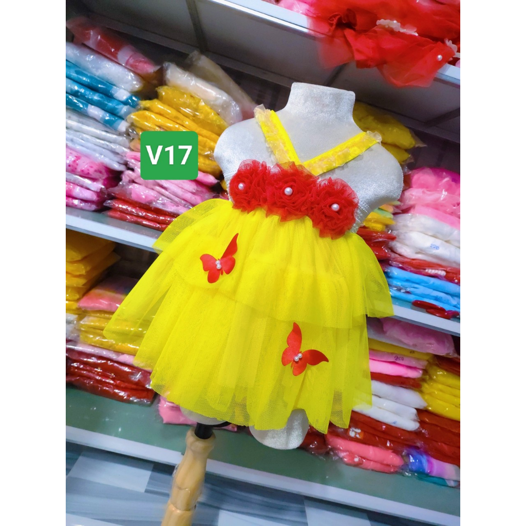 Áo đầm bé gái, váy cho bé gái, Váy công chúa cầu vòng phối nơ cho bé, đầm cầu vồng cho bé gái