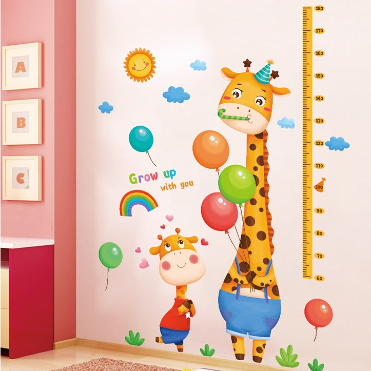 Decal dán tường thước đo thú xinh