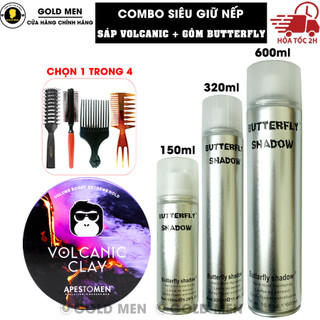 Combo sáp vuốt tóc Volcanic Clay và Gôm xịt tóc Butterfly Shadow chính hãng
