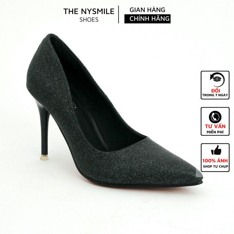 Giày sandal cao gót nữ bít mũi 9P gót nhọn ánh nhũ sang chảnh - The NySmile LOLEM