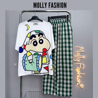 Set đồ nữ quần dài BỘ CARO KATE NHIỀU SHIN ĐỒ NGỦ ❤️ Đồ bộ hoạt hình form rộng Freesize Molly Fashion