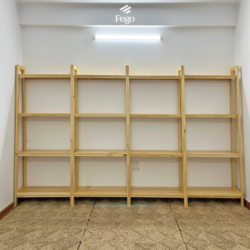 Kệ sách gỗ thông harmon 5 tầng FEGO thiết kế thanh giằng chắc chắn dành cho cửa hàng và văn phòng