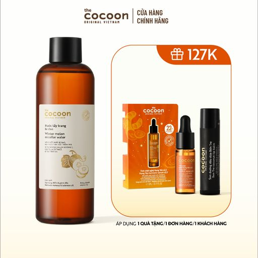 SPECIAL DEAL - Nước tẩy trang bí đao Cocoon 500ml TẶNG Trial size tinh chất nghệ c22% 5ml + son dưỡng dầu dừa Bến Tre 5g