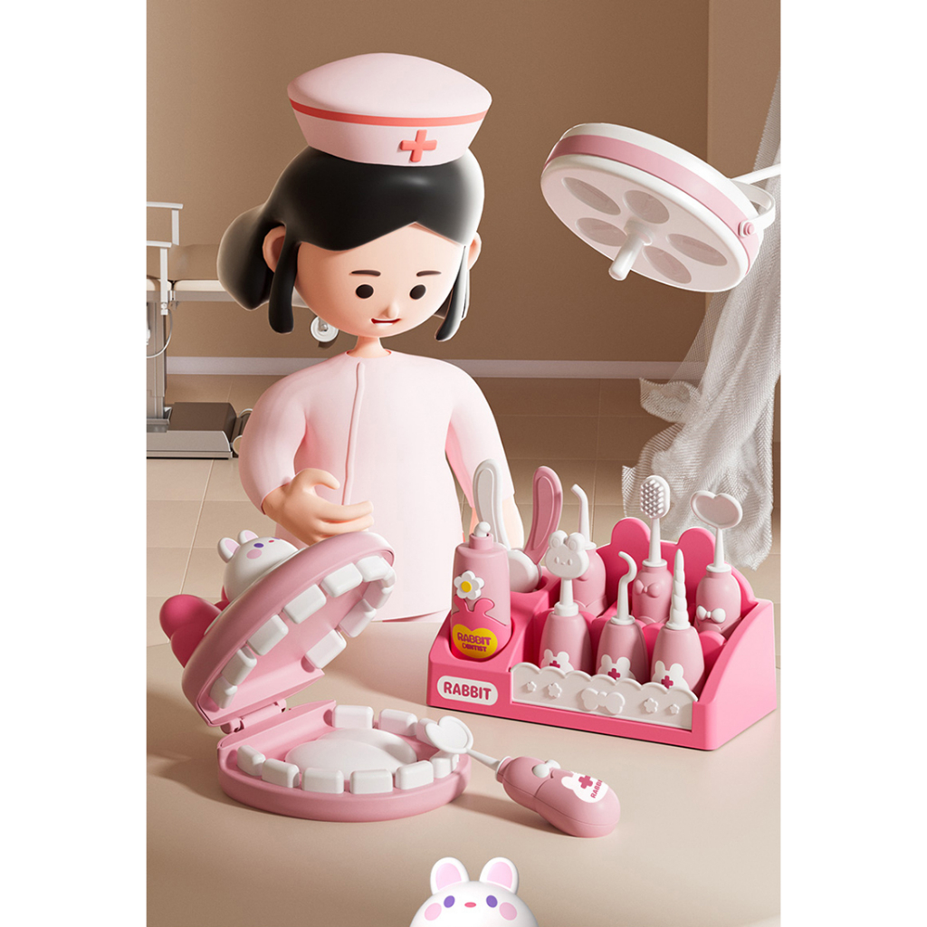 Đồ chơi bác sĩ thỏ cho bé, hộp y tế, y tá, ống tiêm, ống nghe dụng cụ trẻ em