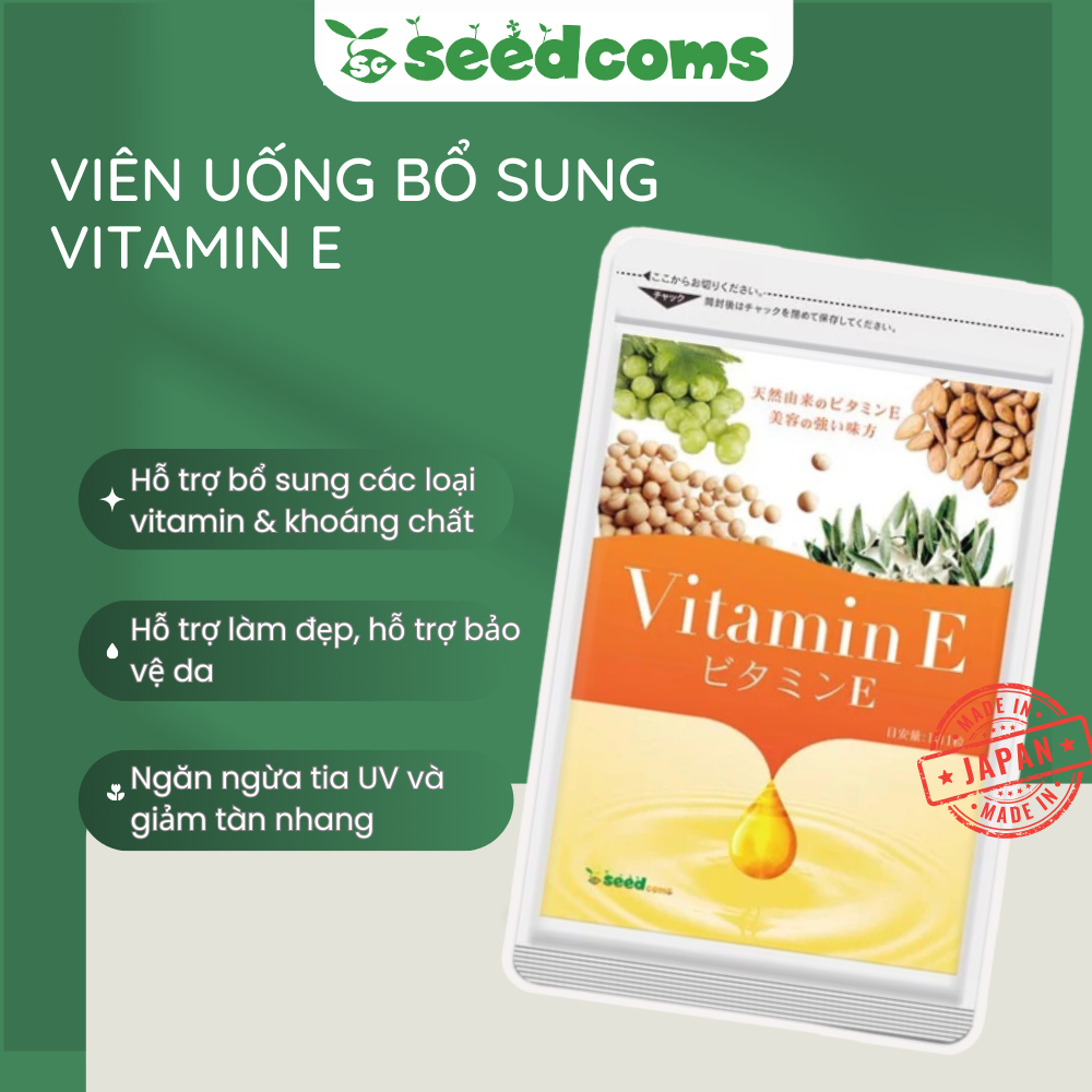 Viên uống Seedcoms bổ sung Vitamin E giúp làm đẹp da và tăng cường sức khỏe 30 ngày