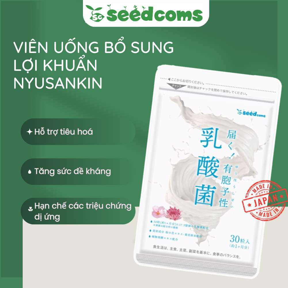 Viên uống Seedcoms bổ sung bào tử lợi khuẩn Nyusankin tăng cường đề kháng bảo vệ sức khỏe 30 ngày