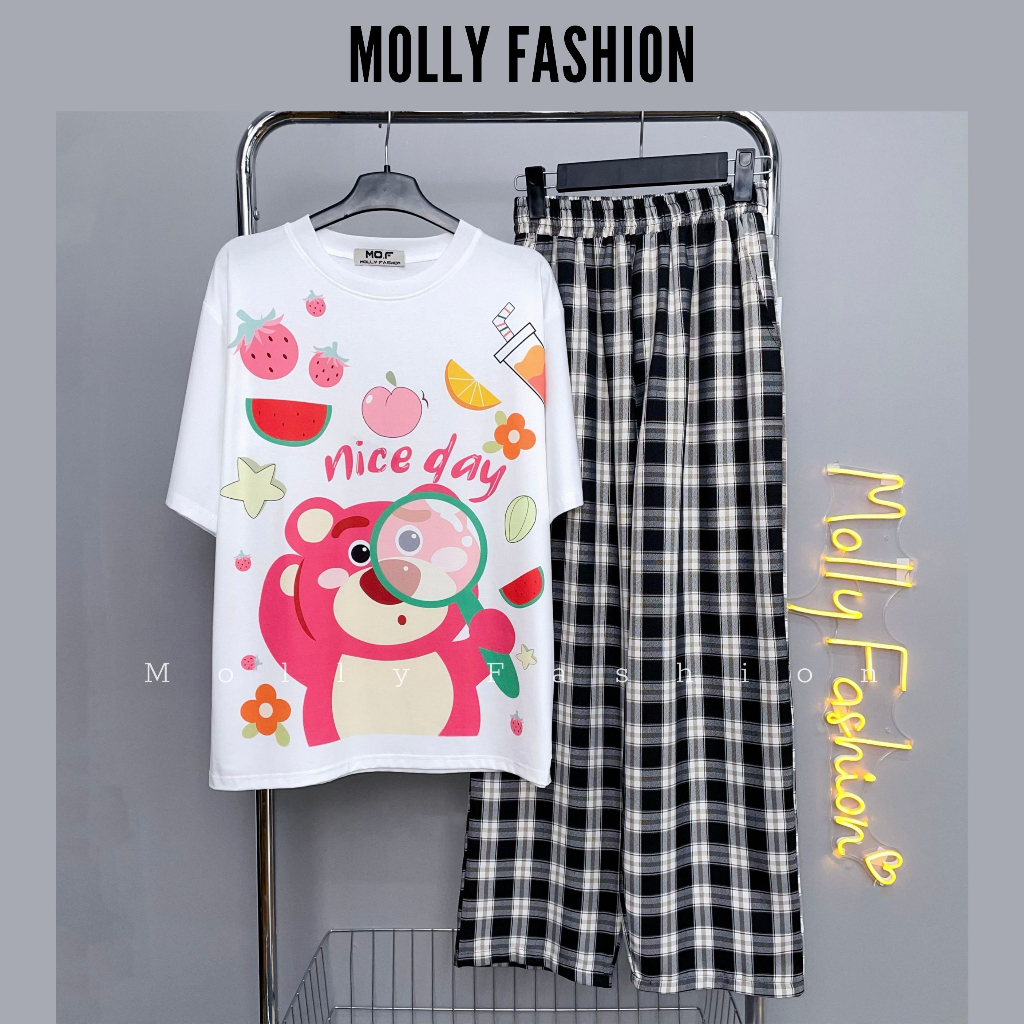 Set đồ nữ quần dài BỘ CARO KATE LOTSO FRUIT ❤️ Đồ bộ hoạt hình form rộng Freesize Molly Fashion