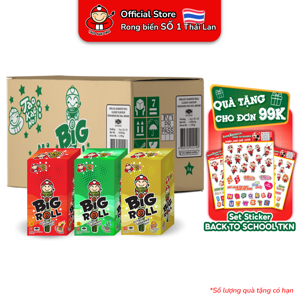 Snack rong biển BIG ROLL Thái Lan 12 gói các vị (12 hộp)