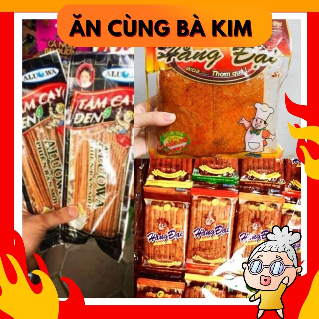 COMBO đồ ăn vặt siêu cay 10 Gói Tăm Cay + 1 Túi Bò Xé Miếng + Bịch 60 Gói Hằng Đại Nhỏ ăn cùng Bà Kim AVBAKI