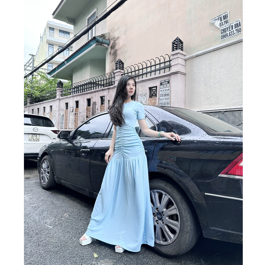D01 - Đầm thun gân lạnh dẻo XÒE NHÚN BODY nữ dáng dài ngắn tay siêu tôn dáng, vải dày dặn may hai lớp - Hà Bò Brand