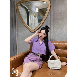 Áo sơ mi nữ croptop màu tím tím xinh xinh utrbr