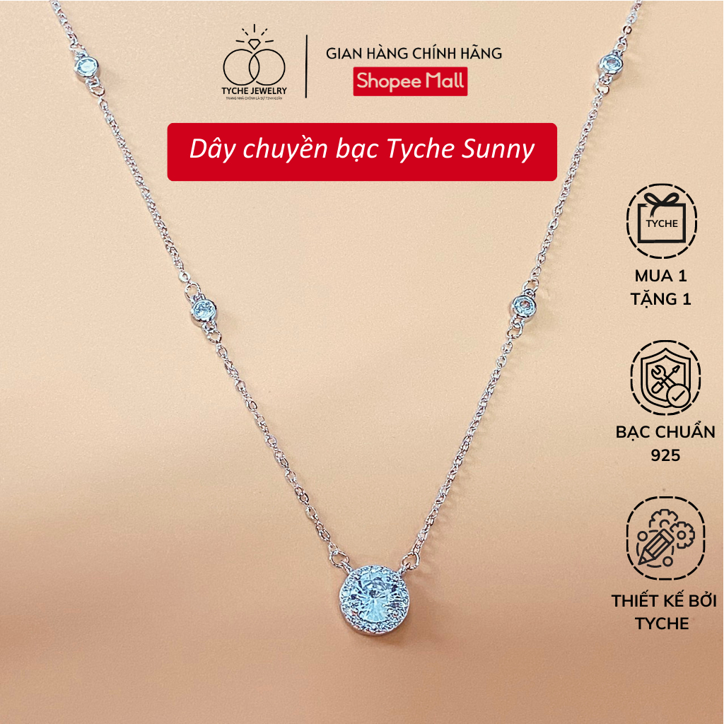 Dây chuyền bạc nữ Tyche Sun nạm đá ,chốt khóa cao cấp trẻ trung phù hợp đeo đi học, đi chơi,đi làm TYCHE JEWELRY
