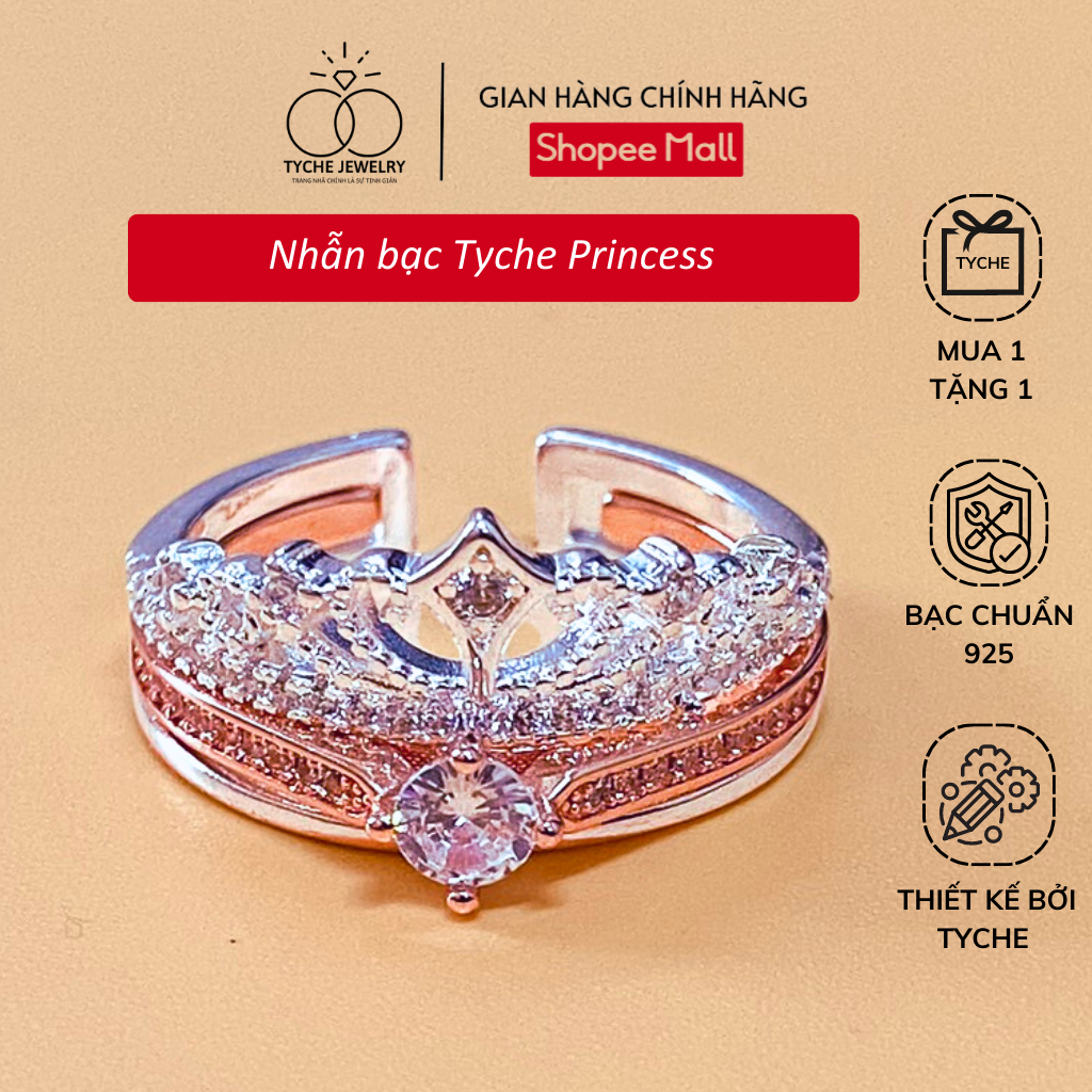Nhẫn bạc 925 Tyche Princess thiết kế đơn giản oversize, phong cách Ritro thủ công dành cho nữ TYCHE JEWELRY