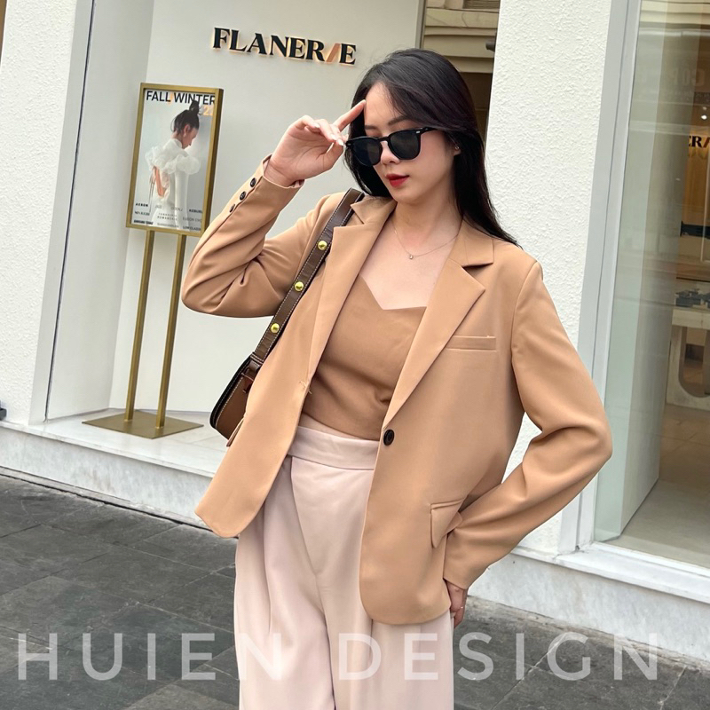 Áo blazer nữ 2 lớp dáng lỡ tay dài Huien Design thời trang công sở trẻ trung, áo vest nữ Hàn Quốc màu sắc | BigBuy360 - bigbuy360.vn