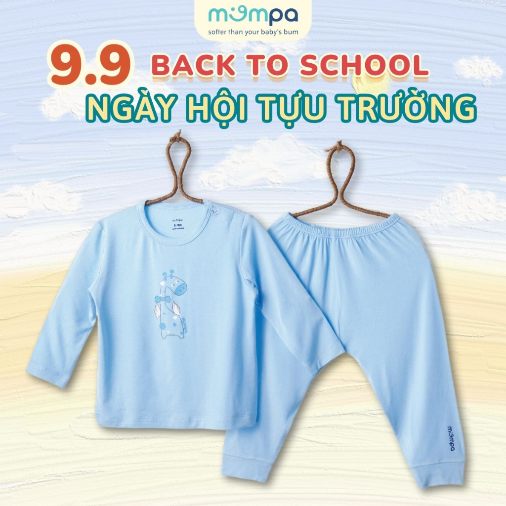 Bộ quần áo sơ sinh Mompa 0-24 tháng vải sợi tre bamboo dài tay cúc vai mềm co giãn 012