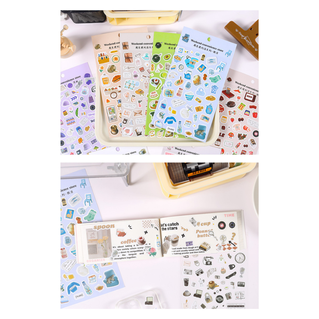 Stickers - Tờ Nhãn Dán Convenience Store Nhiều Hoạ Tiết Nhỏ Trang Trí Bullet Journals