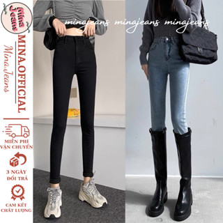  Quần skinny jean nữ MINA JEANS  vải co giãn quần jean nữ ôm dáng cạp cao phong cách 