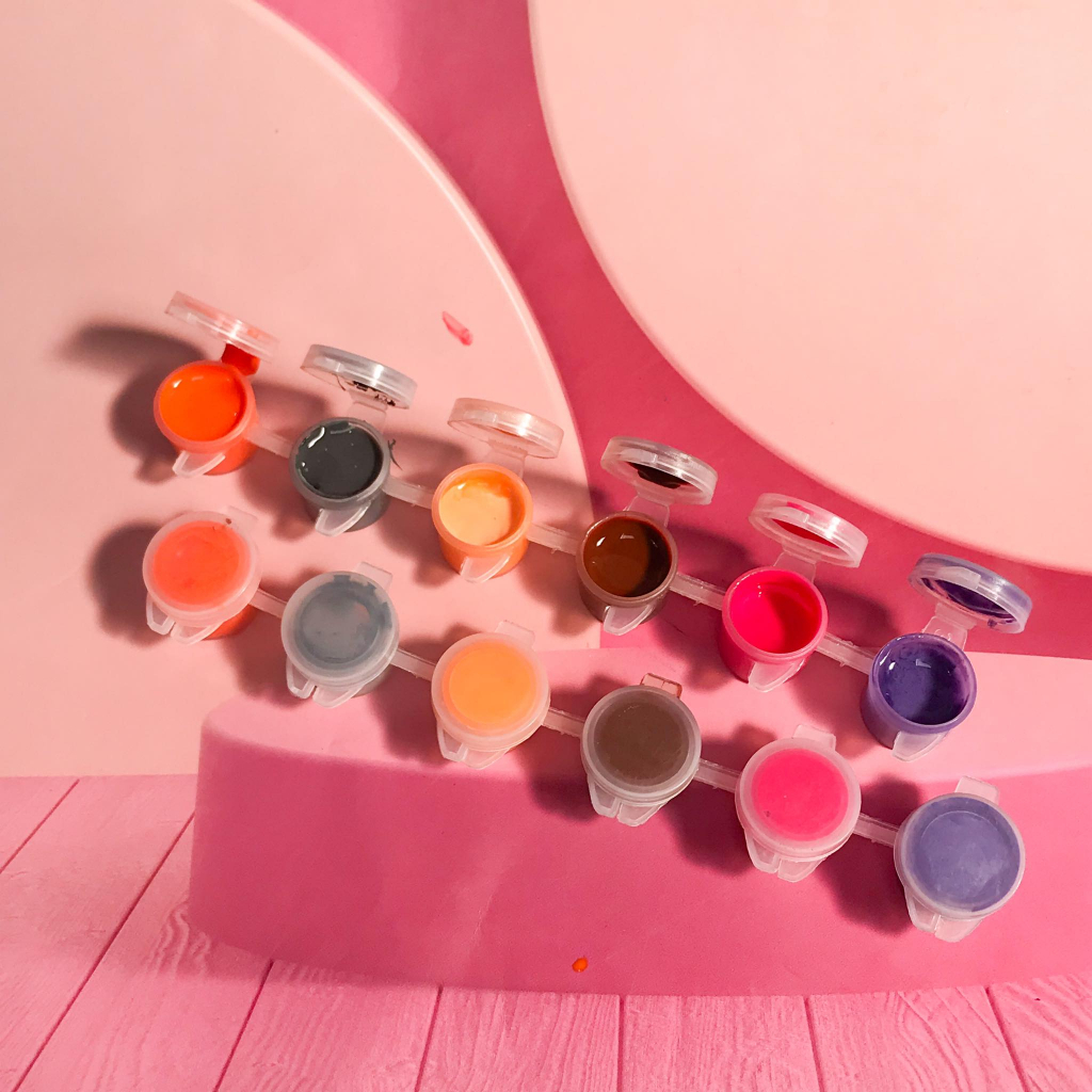 Dây Màu Tô Tượng HUNGACOLOR 6/12 ô dung tích 3ml đóng sẵn kèm cọ vẽ