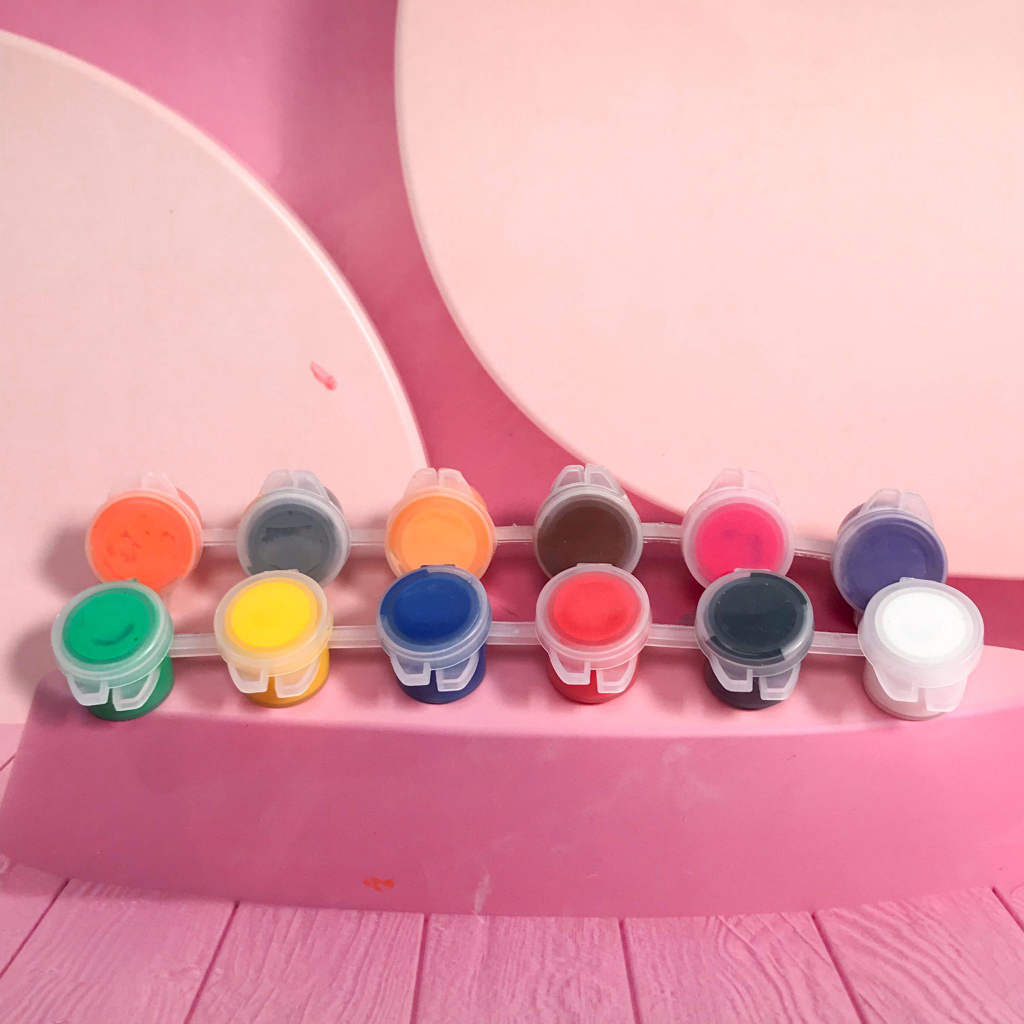 Dây Màu Tô Tượng HUNGACOLOR 6/12 ô dung tích 3ml đóng sẵn kèm cọ vẽ