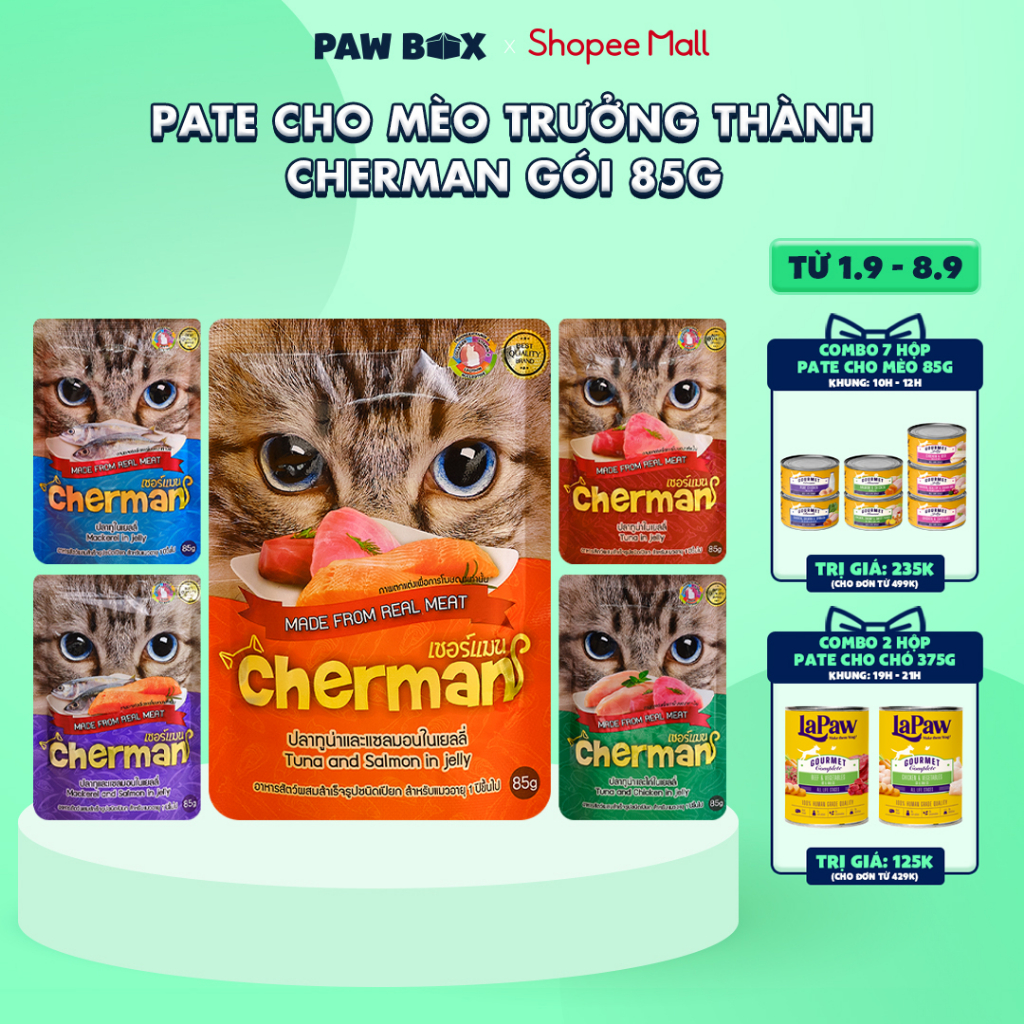Pate cho mèo trưởng thành Cherman, pate cao cấp nhập khẩu Thái Lan gói 85g