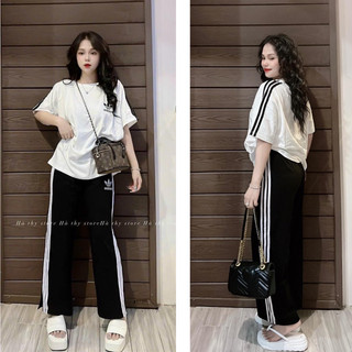 Set bộ thể thao cotton hình thêu chạy sọc năng động - hn closet
