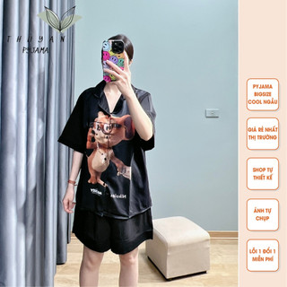  Bộ Pijama Bigsize hình chuột đeo kính cộc đùi mặc nhà chất lụa Mango ko nhăn dành cho nữ có size từ 40kg đến 90kg 