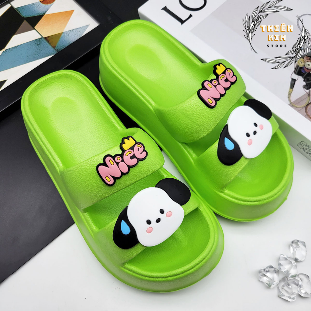 Dép bánh mì quai ngang đế cao 7cm cho nữ chất cao su EVA mềm 2 quai hình cún tai dài siêu đẹp D7778