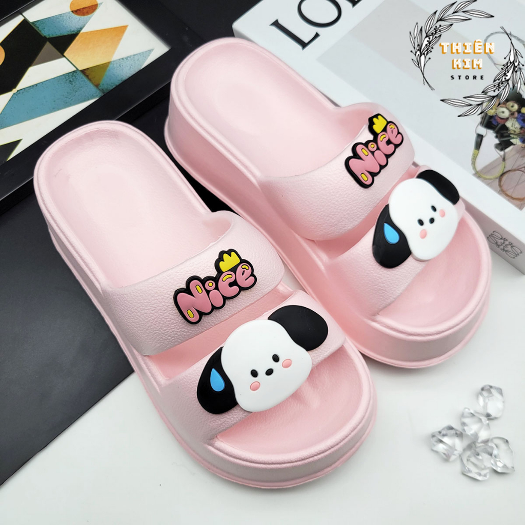 Dép bánh mì quai ngang đế cao 7cm cho nữ chất cao su EVA mềm 2 quai hình cún tai dài siêu đẹp D7778