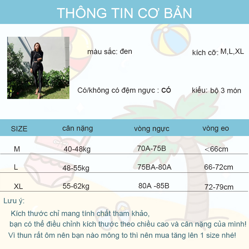 Áo bơi nữ đồ bơi nữ tay dài 3 mảnh tay dài croptop đen trơn quần dài dành cho nữ mùa đông đồ bơi nữ kín đáo big siz