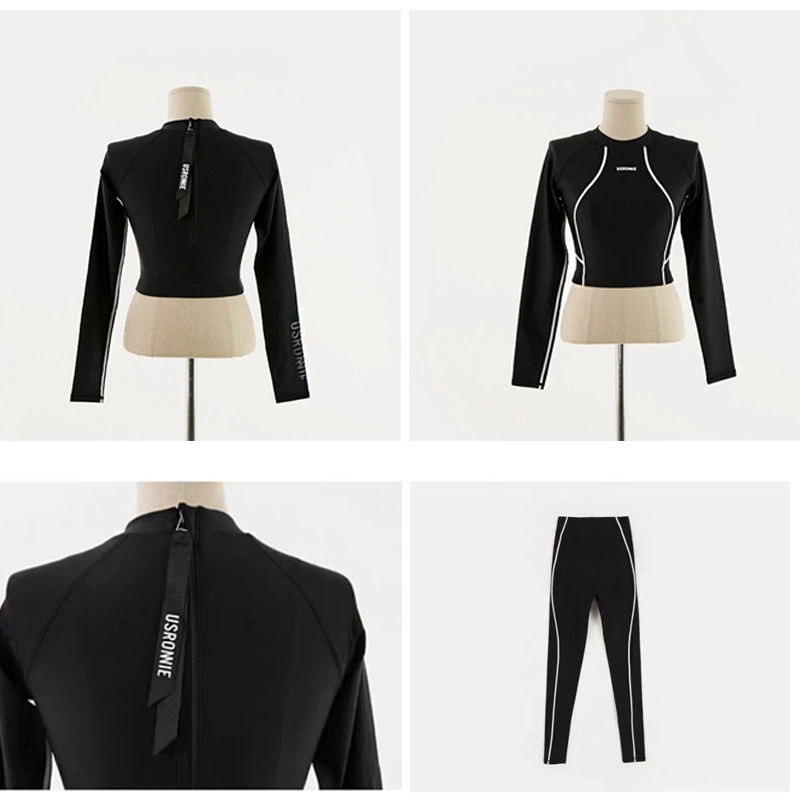 Áo bơi nữ đồ bơi nữ tay dài 3 mảnh tay dài croptop đen trơn quần dài dành cho nữ mùa đông đồ bơi nữ kín đáo big siz