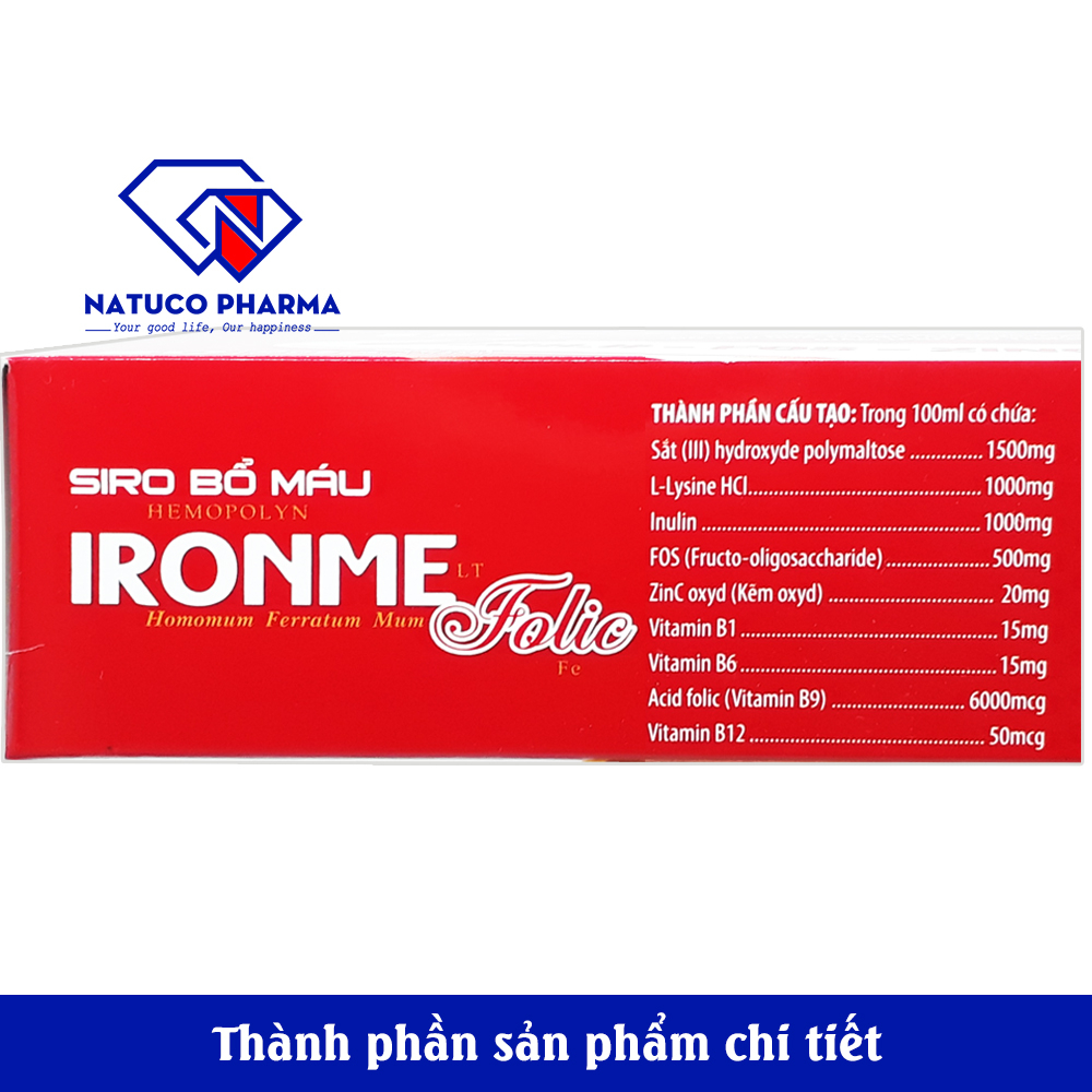 Siro bổ máu Ironme Folic Sắt III dùng cho người thiếu sắt, hay hoa mắt chóng mặt. trẻ nhỏ, phụ nữ mang thai - Hộp 20 ống