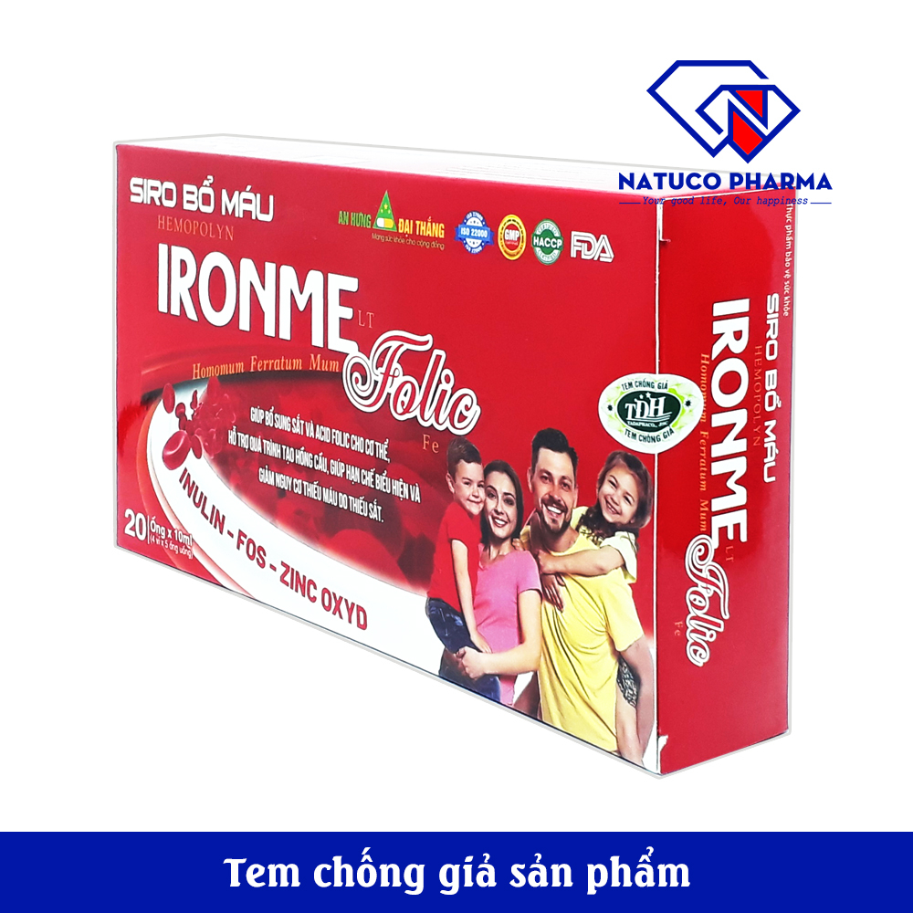 Siro bổ máu Ironme Folic Sắt III dùng cho người thiếu sắt, hay hoa mắt chóng mặt. trẻ nhỏ, phụ nữ mang thai - Hộp 20 ống