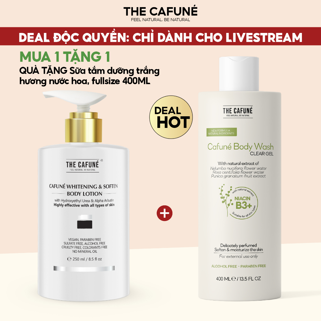 Sữa tắm Cafuné Body Wash Clear Gel The Cafuné Dưỡng Ẩm, Dưỡng Trắng Hương Nước Hoa 400ml - Vegan society