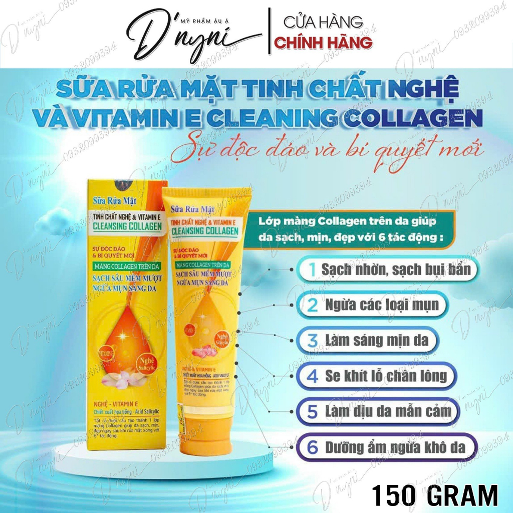 Sữa Rửa Mặt Tinh Chất Nghệ & Vitamin E Cleansing Collagen Mangota 150ml Việt Nam