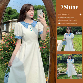 Đầm tiểu thư cổ polo dáng dài tay ngắn chất cotton nữ tính - 7shine